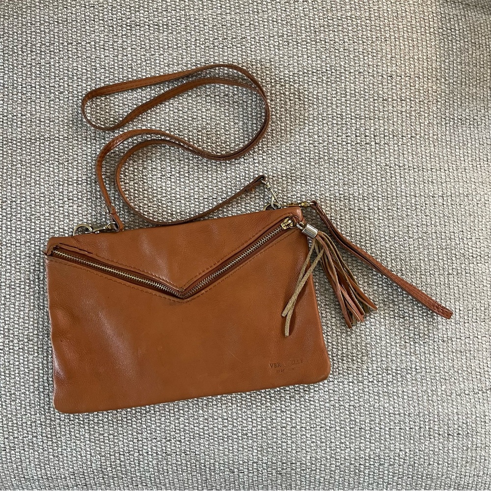 Vera Pelle Made in Italy Envelope Style Crossbody or Clutch Leather Zip Purse